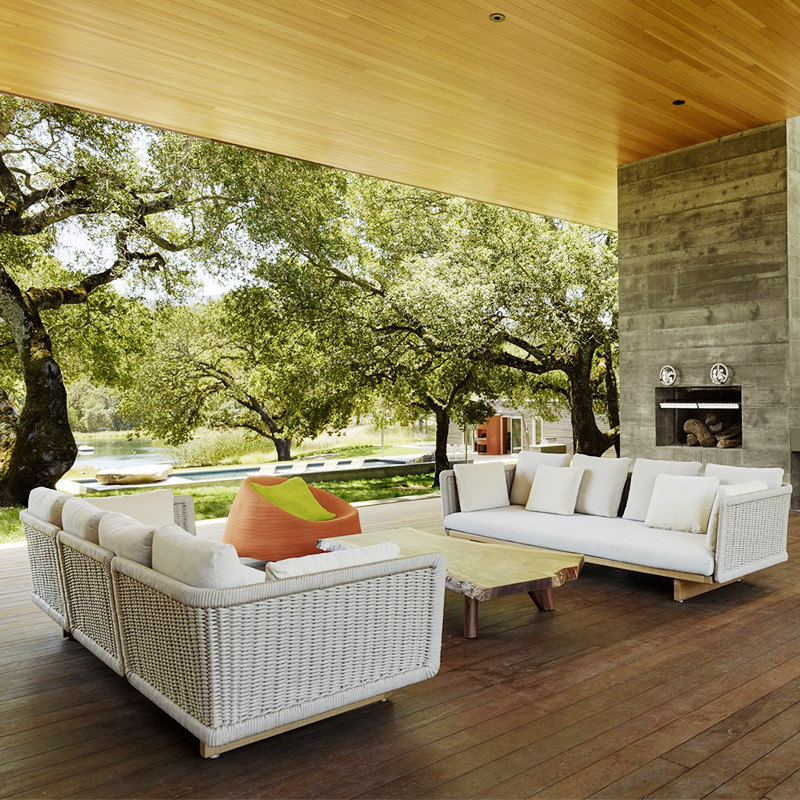 Sofá de ratán combinación de ocio al aire libre patio al aire libre jardín terraza sala de estar nórdico madera maciza teca silla de ratán sofá