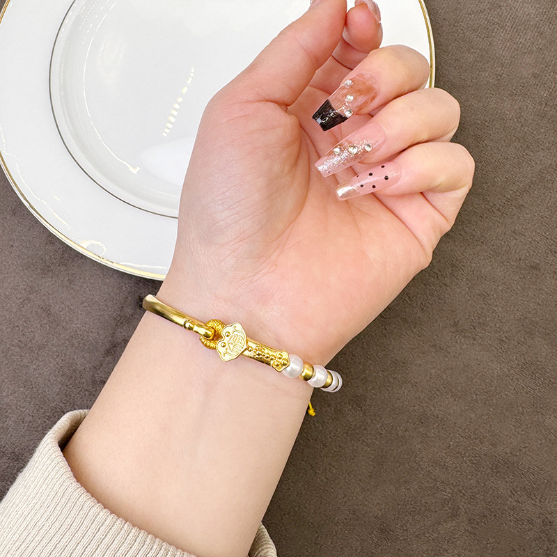 Nuevo chino vietnamita pulsera de oro de arena retro Ruyi pulsera de perlas de bronce dorado joyería al por mayor