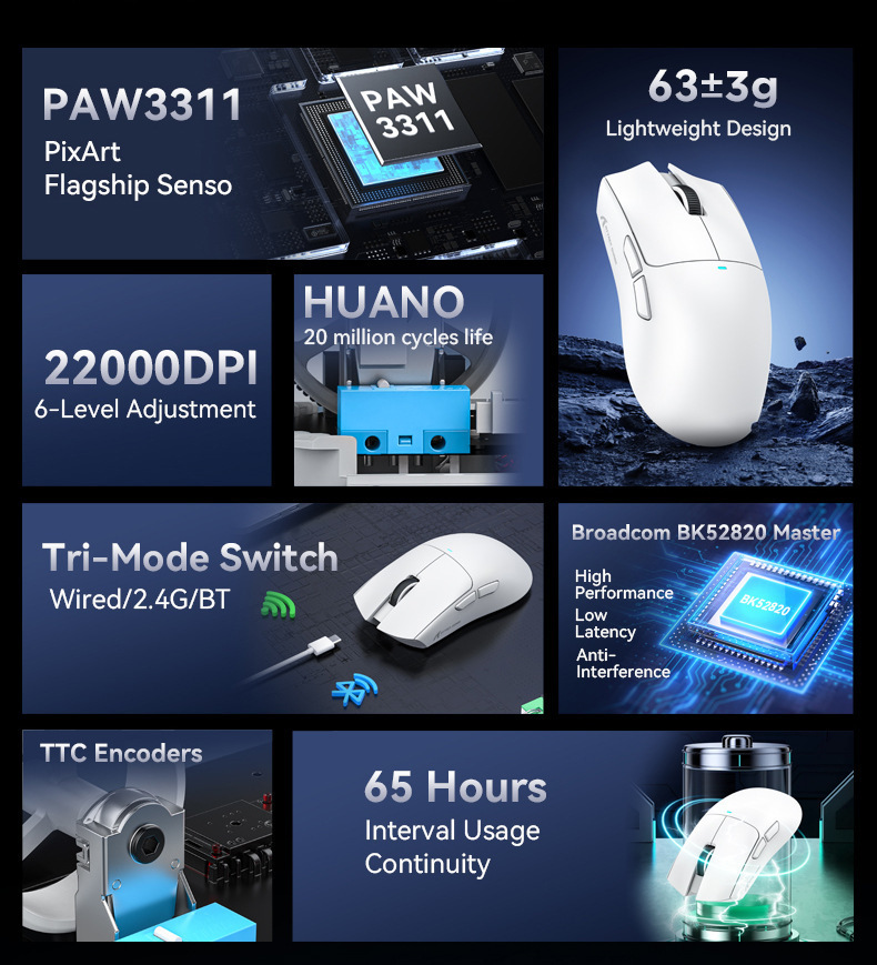 ATTACKSHARK Attack Shark X11SE Wireless Bluetooth Mouse, Video Game, Long Endurance, The Third Mock Examination, Lightweight_voghion.com