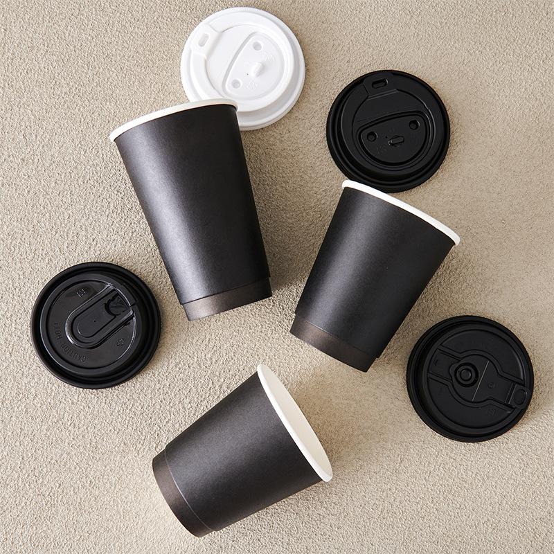 90mm Disposable Thickened, Heat-Resistant Black Double-Layer Coffee Paper Cup for LGOO Packaging and Takeout