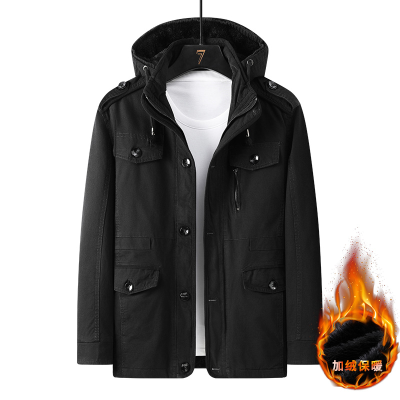 Transfronterizo más tamaño abrigo de algodón de invierno de los hombres de lana forrada acolchado de mediana edad y de edad avanzada de algodón casual marca de moda de media longitud papá desgaste