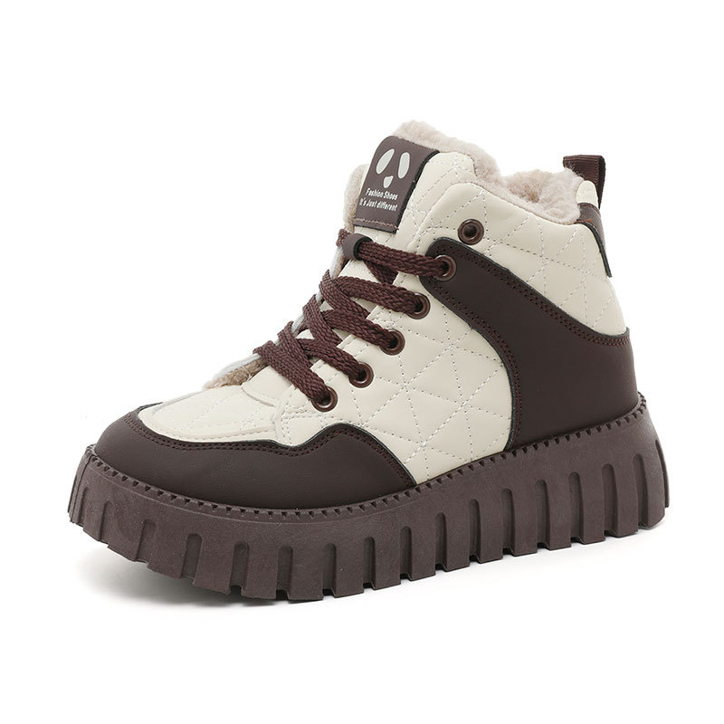 KT2512-2 new 2024 winter thick soled women's shoes with color matching and plush insulation cotton shoes, high top_voghion.com