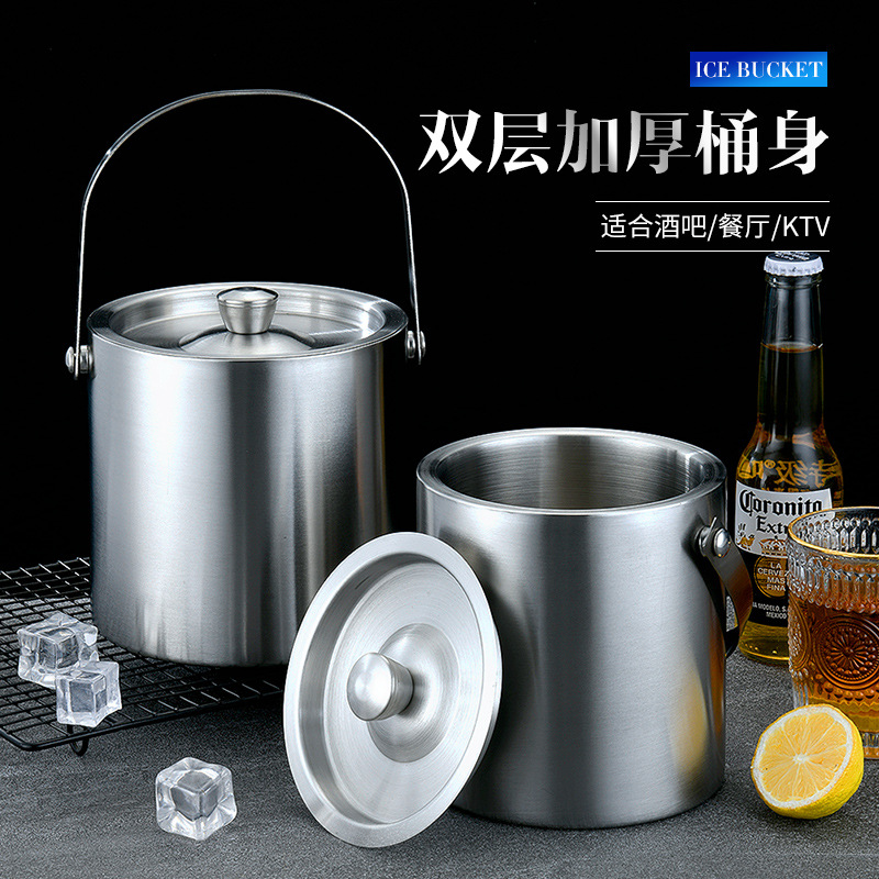 304 thickened stainless steel ice bucket double-layer wine barrel red wine ice-cold beer ice bucket KTV bar insulated ice wine barrel