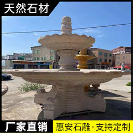 石雕喷泉黄锈石喷水球欧式公园广场流水景观装饰庭院天然石材水钵