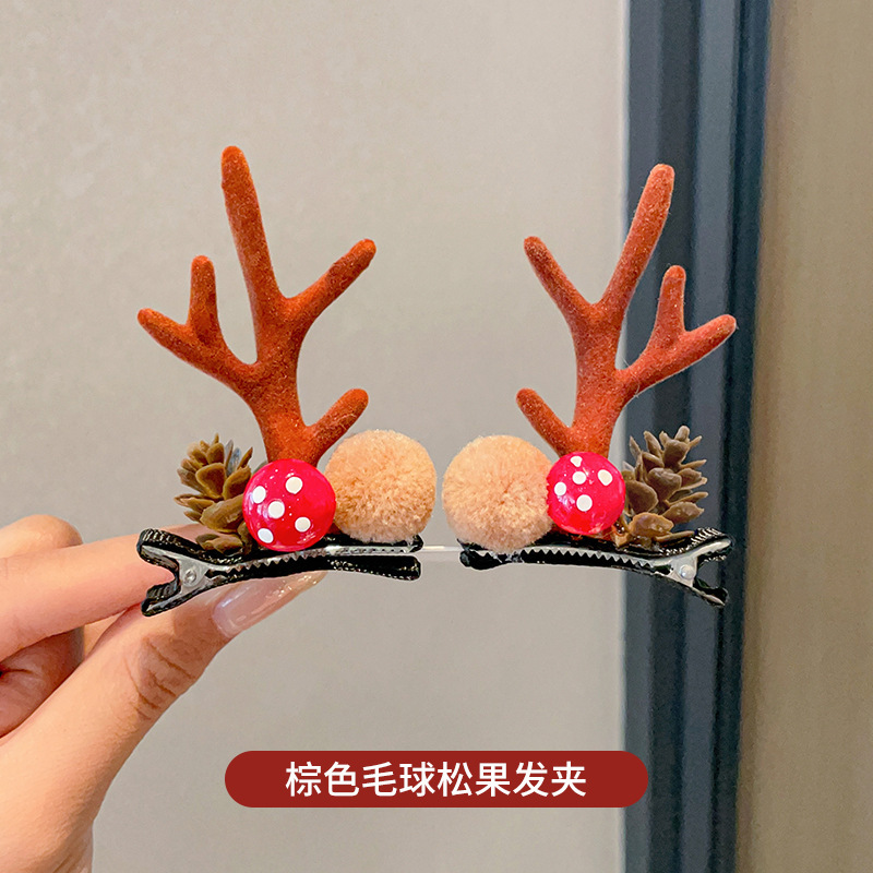 圣诞帽子发夹女秋冬毛绒蝴蝶结发饰拍照道具装扮鸭嘴夹发卡头饰品|undefined