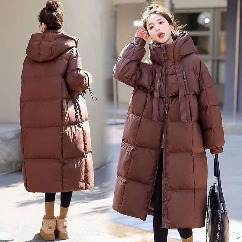 韩版新款加厚鸭绒羽绒服冬季过膝被子飘带宽松时尚外套长款超厚|undefined