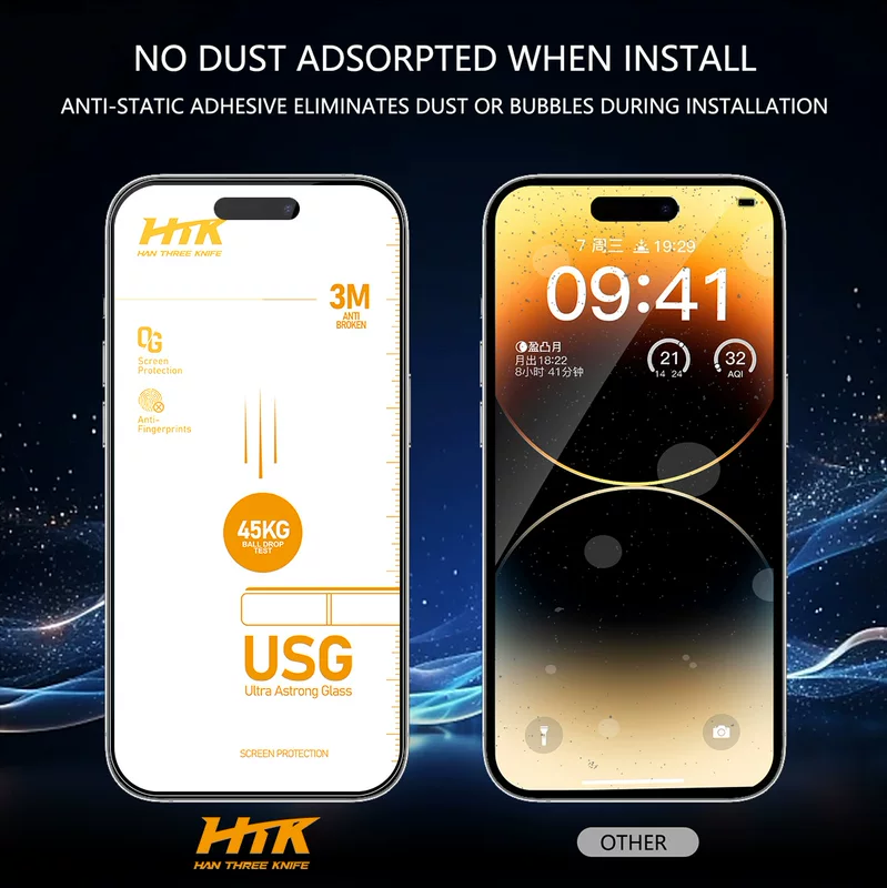 Закалённое стекло‑защитное для Apple iPhone 17 / 17 Pro / 16 Pro / 15 серии, USG сверхпрочное, анти‑пальцы