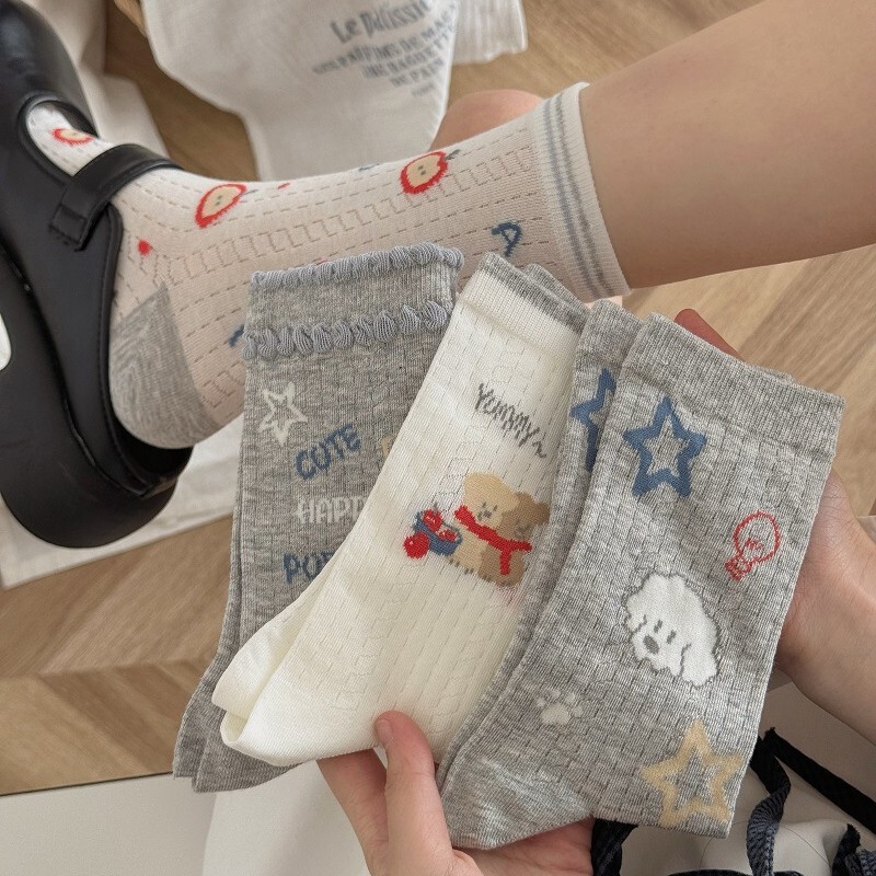 Socks women's summer thin mesh breathable tube socks cartoon puppy cute Japanese alphabet cotton piled socks Socks women's summer thin mesh breathable tube socks cartoon puppy cute Japanese alphabet cotton piled socks