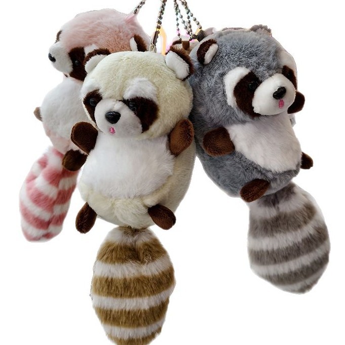 Lindo pequeño mapache muñeco de peluche colgante creativo mochila escolar llavero colgante agarre muñeca máquina de garras lote
