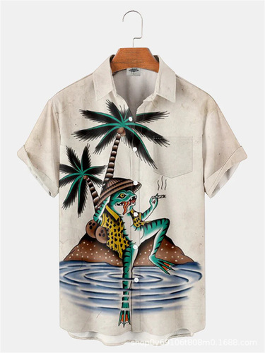 Creative beauty animal element print summer vacation loose short-sleeved shirt print for men and women