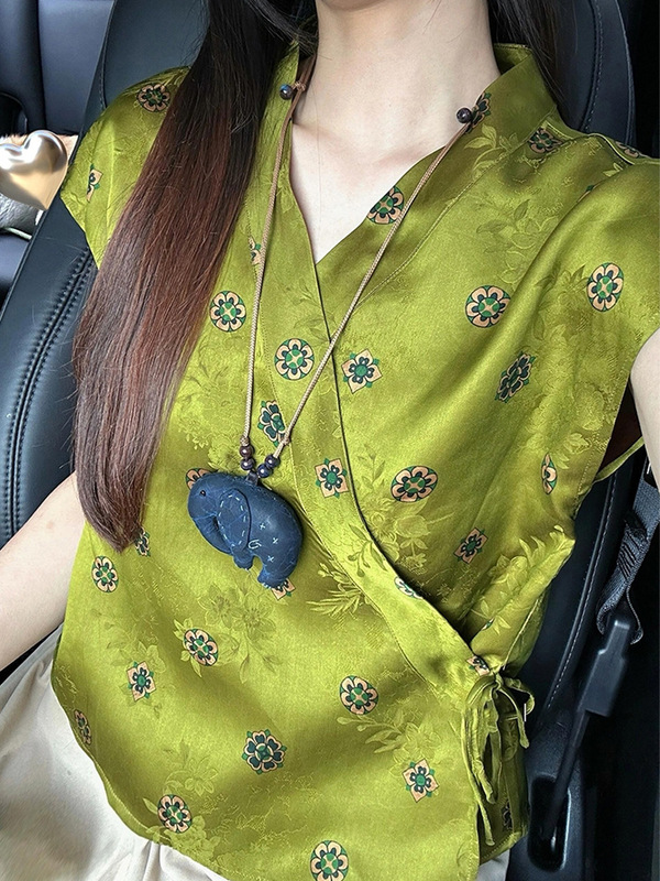 新しい中国風のハイエンドグレーブルー蘭トップ女性のための 2025 夏の新しいライト高級ニッチエレガントなベスト|undefined