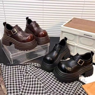 Spring 2025 New Style Platform Thick Bottom Retro British Style Big Head Small Leather Shoes Commuting Simple All-match Loafers for Women