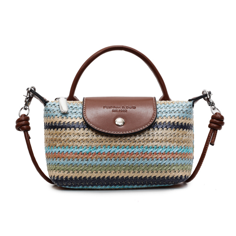 Sommerlicher Regenbogen Stroh Schultertasche Für Damen Handtasche_voghion.com