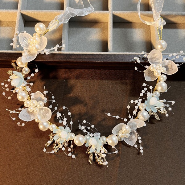 Children's cute golden headband pearl for bride