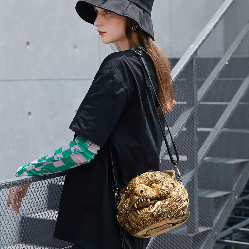 万圣节女包 个性立体老虎头单肩斜挎包 男女生手提pu皮包广州代发