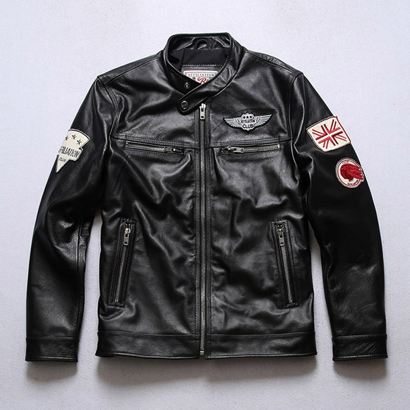 Leather short fitted jacket, genuine leather, cowhide