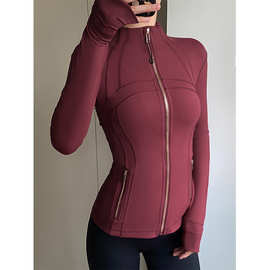 新色金标海军蓝运动瑜伽立领夹克defina修身显瘦金拉链瑜伽服女