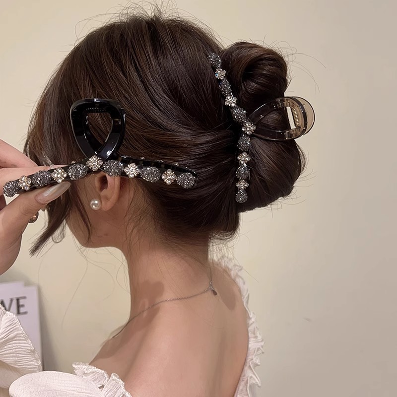 2025 新しいインターネットセレブ韓国スタイルのハイエンドラインストーンクリップ女性の絶妙なヘアピン後頭部大型気質ヘアピンサメ|undefined