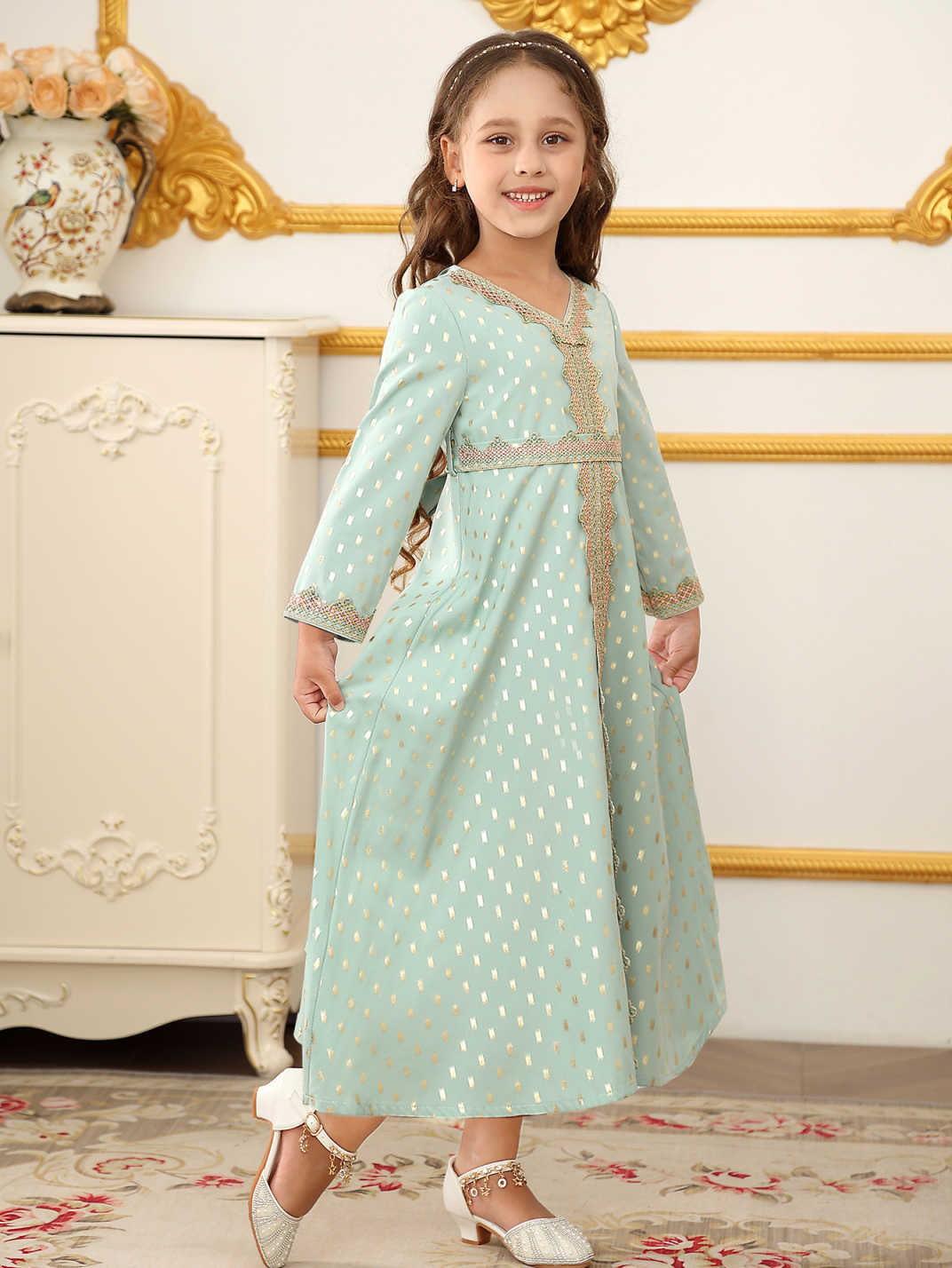 Nuevo vestido largo de impresión de niñas de encaje largo transfronterizo vestido infantil vestido de mangas largas vestido de niña