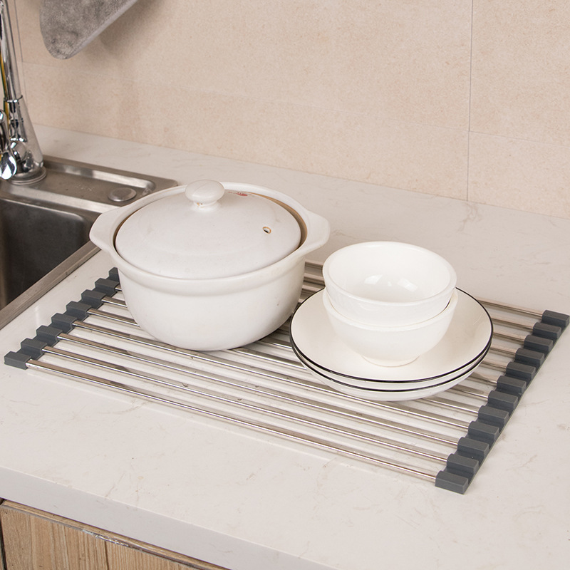 Cocina hogar 304 Escritorio de acero inoxidable integrado plegable tubo cuadrado plato taza obturador fregadero drenaje estante