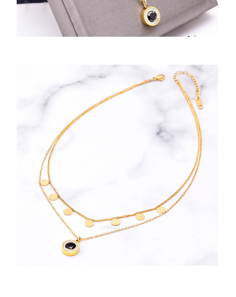 Fashion Geometric Titanium Steel Layered Necklaces Inlay Zircon Stainless Steel Necklaces 1 Piece