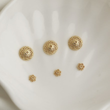 14K包金保色雕纹镂空圆形花托 六瓣水晶手项链串珠托 diy饰品配件