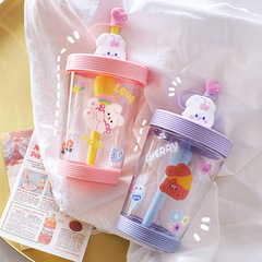 防漏DIY貼紙兔子吸管杯便攜隨手杯兒童水杯禮品杯子學生塑料杯