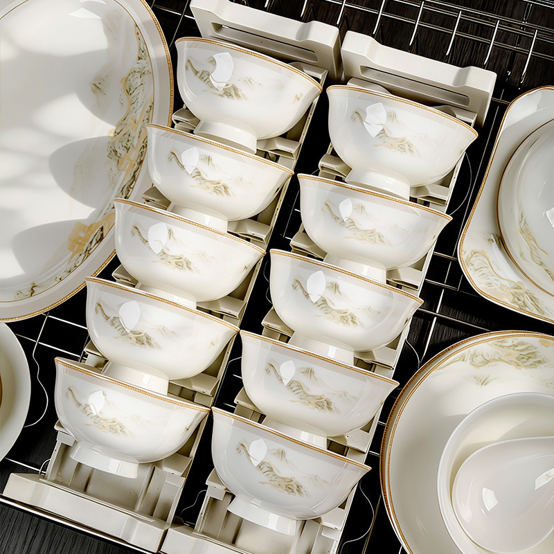 2026 New Model Jingdezhen Light Luxury Bone Porcelain Dinnerware Set for Home Use, Bowl and Plate Set, Housewarming Gift, Dinner Bowl