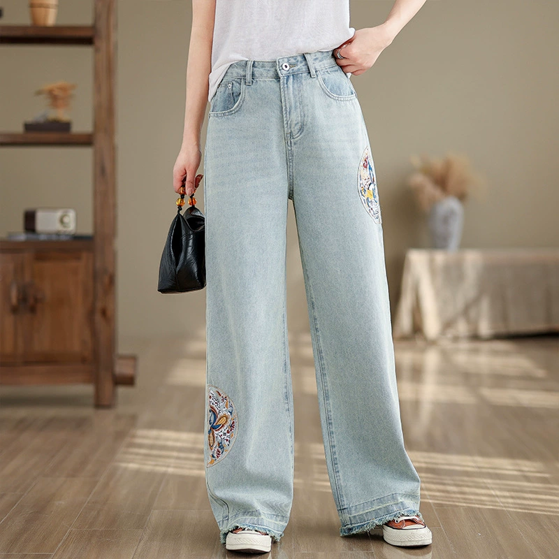 Джинсы из денима, большой размер, свободный прямой крой