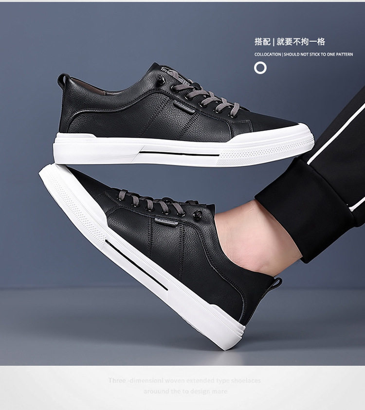 Giày da nam kiểu sneaker cổ thấp dây buộc co giãn, đế cao 1-3 cm — Màu trắng, Màu đen chi tiết 17