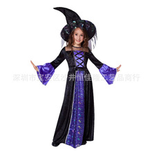 万圣节学校化妆舞会表演出服巫婆紫色女巫角色扮演巫师帽小女巫