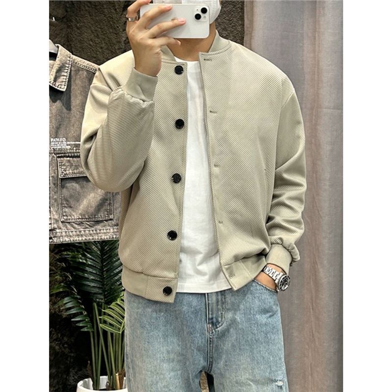 Spring and Autumn New Fashion Baseball Collar Solid Color Jacket Men's Trendy All-match Planky Handsome Top Casual Cardigan Jacket
