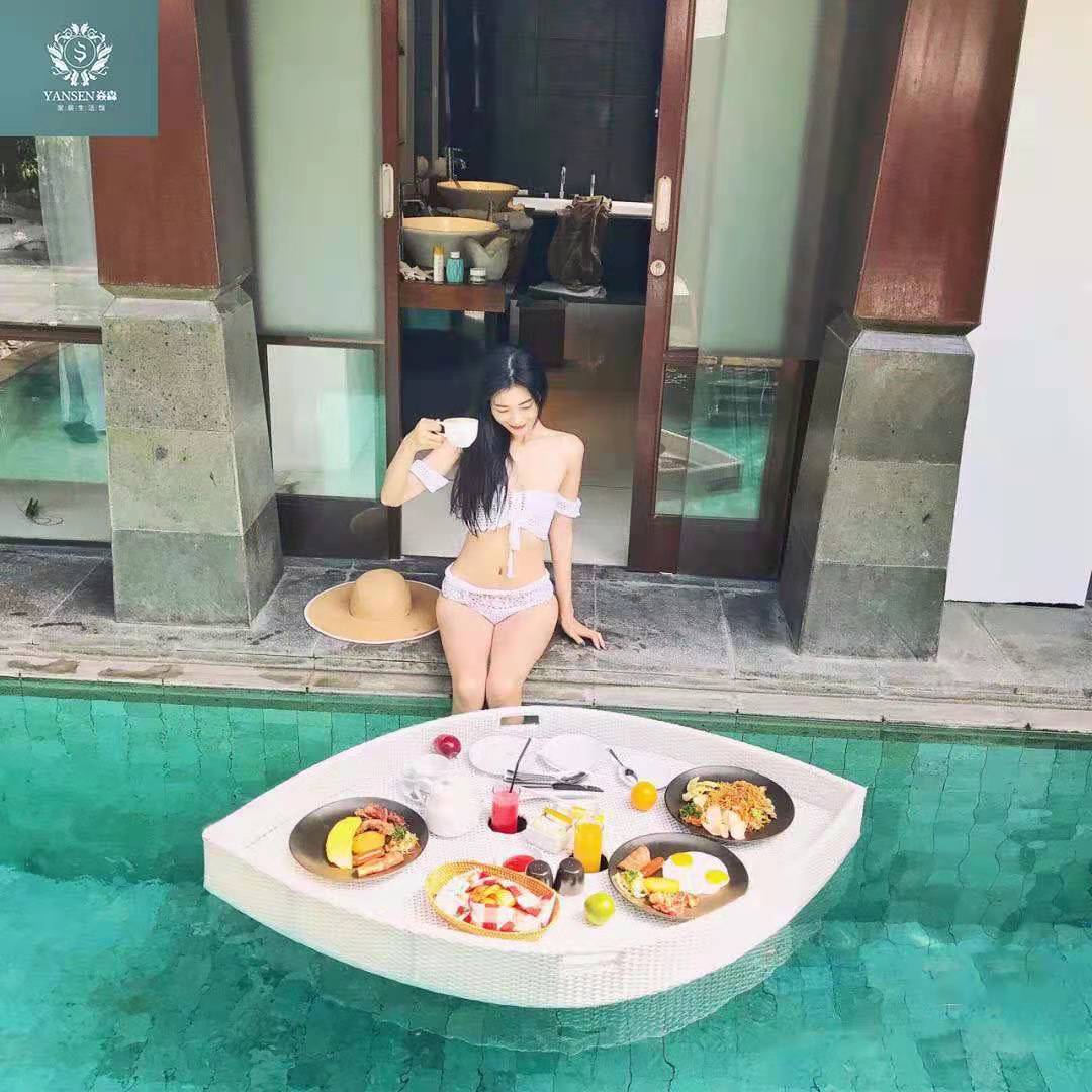 (2개) 발리 홈스테이 디너 플레이트 물에 떠있는 아침 식사 오후 티 풀 트레이 베트남 넷 레드 라탄 바구니 호텔