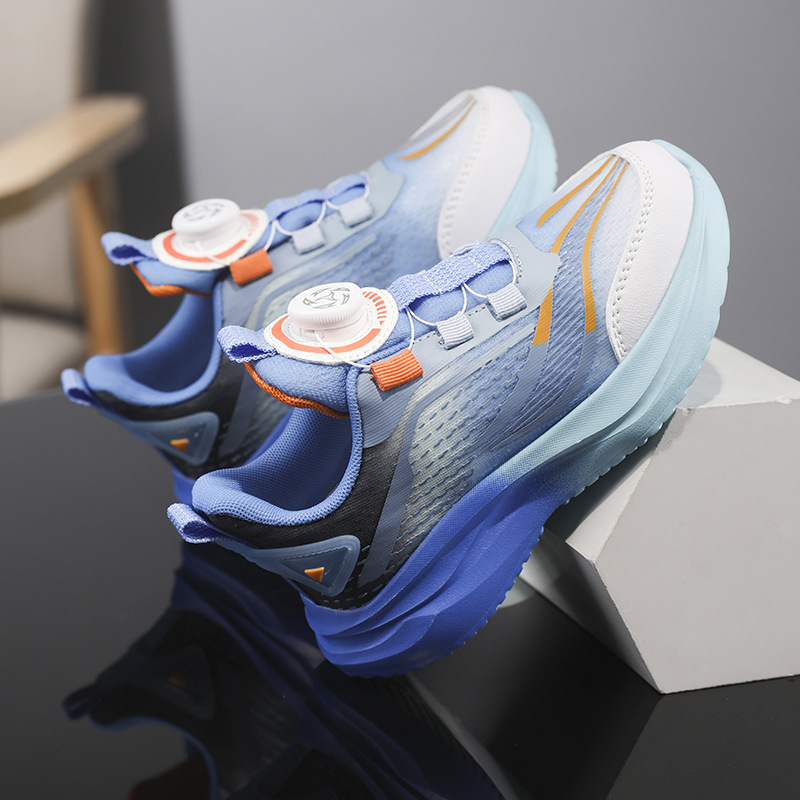 Zapatillas transpirables de malla para niños Zapatillas de baloncesto con hebilla giratoria 2025 Primavera y otoño Zapatillas para correr para niñas ligeras para niños grandes