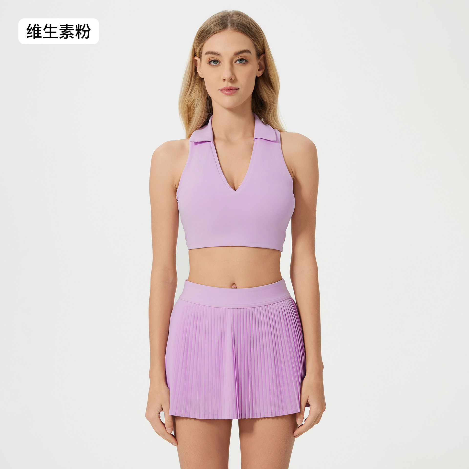 裸感ヨガベストランニングテニスフィットネスブラジャーPOLO襟抜き美背スポーツ下着女性D25009