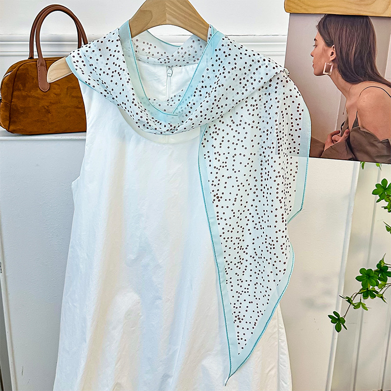 Bufanda de seda, banda larga, sentido de alta calidad, flor de doble cara, sentido de la atmósfera coreana, pañuelo, cinturón para el cabello, bufanda decorativa, bufanda fina, chal