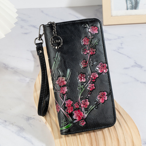 Long Women's Retro Wallet 2025 Embossed, Hand-Painted Chinese-Style Zipper Clutch—Lightweight
