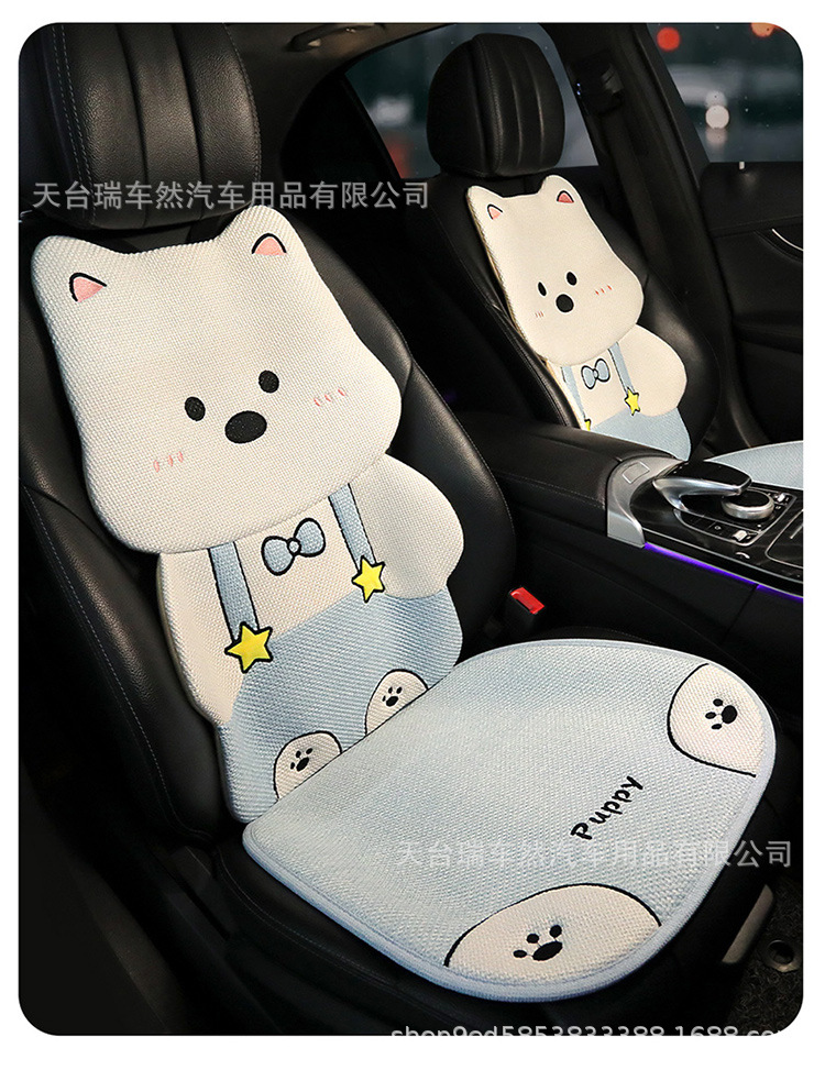 2026 New Model Car-Specific Seat Cushion, All-Season Universal Cotton-Linen Cartoon Cute Puppy 3D Seat Backrest Cushion
