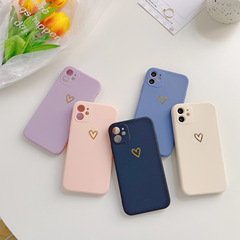 適用iPhone15Promax燙金愛心手機殼14Pro/11簡約線條13Pro保護套