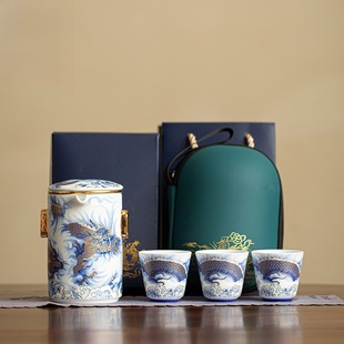 Year of the Dragon Suet Jade White Porcelain Travel Kung Fu Tea Set Outdoor Camping Car Portable Express Cup Tea Maker