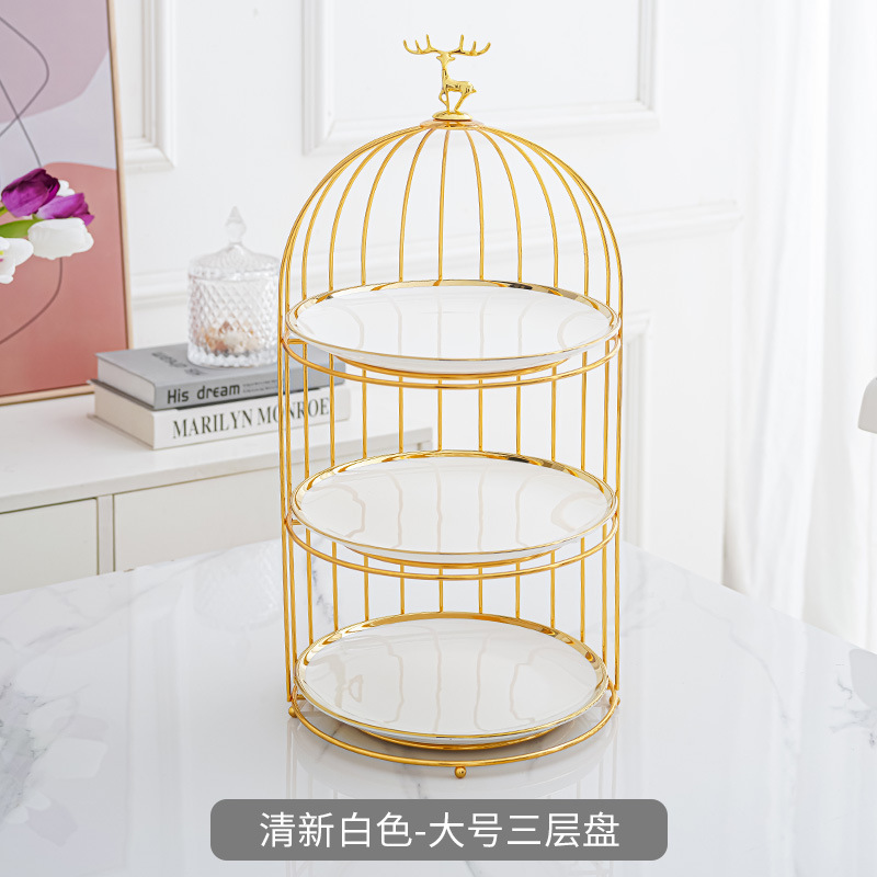 Estilo nórdico cerámica multi-capa plato de fruta sala de estar tarde té postre mesa de postre bandeja de la torta de lujo ligero soporte de exhibición