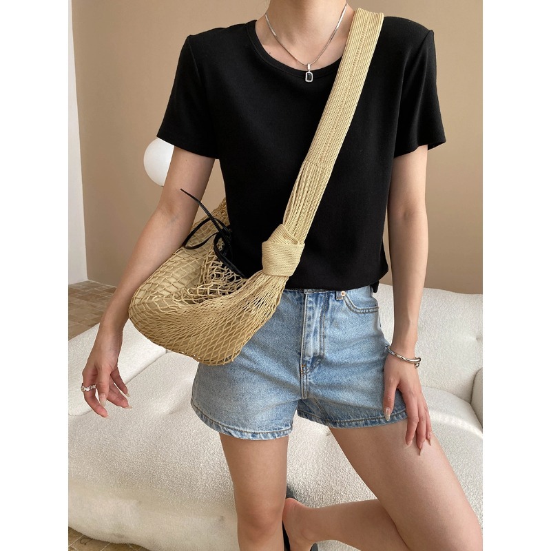 Sinan Light People Comfort Zone Simple Style Basic Solid Color Elegant Slim Shoulder Short-sleeved T-shirt SN7309