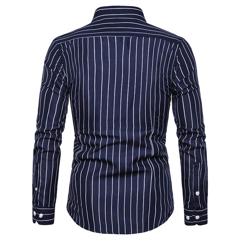Camicia a maniche lunghe a righe da uomo casual slim autunno 2023_voghion.com
