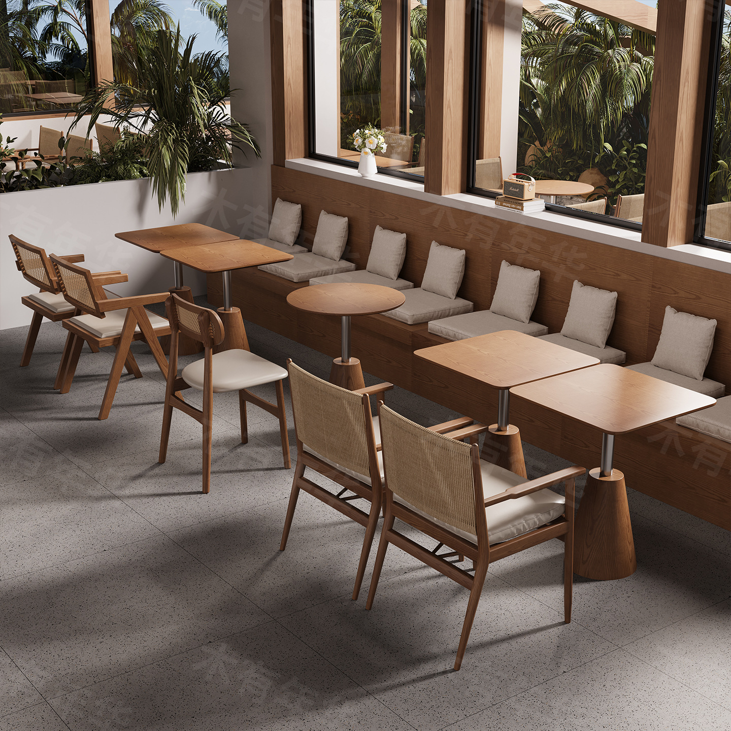 Juego de Mesa y Sillas de Comedor de Madera Maciza para Restaurante image 4