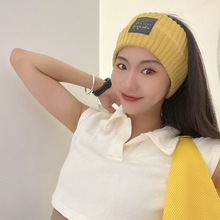 韓國寬邊頭飾針織束發帶女網紅外出毛線頭帶簡約純色洗臉壓發頭箍
