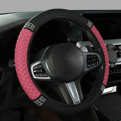 cover imitation sheepskin pattern, Steering wheel cover - pink-red-colored-diamond-38cm