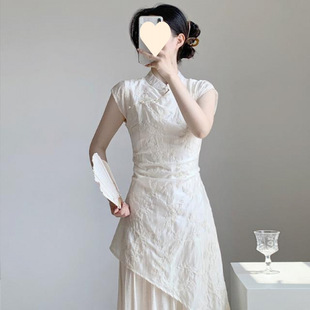 2025 Summer New Chinese Style National Style Plate Button Improved Cheongsam Embroidery Fake Two-Piece Heavy Dress Summer Literature
