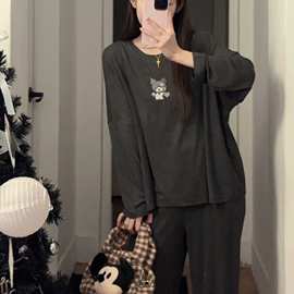 秋款莫代尔蝙蝠袖长袖女睡衣家居服