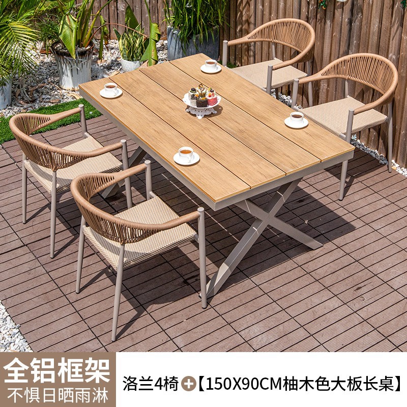 Mesas y sillas al aire libre patio de madera de plástico terraza jardín silla de mimbre balcón madera anticorrosiva al aire libre mesa de comedor de ocio combinación de ratán