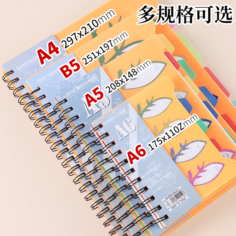 Fuente fabricante multi-especificaciones A4 / B5 / A5 doble bobina portátil PP cubierta de color dividida cuaderno de notas image 3